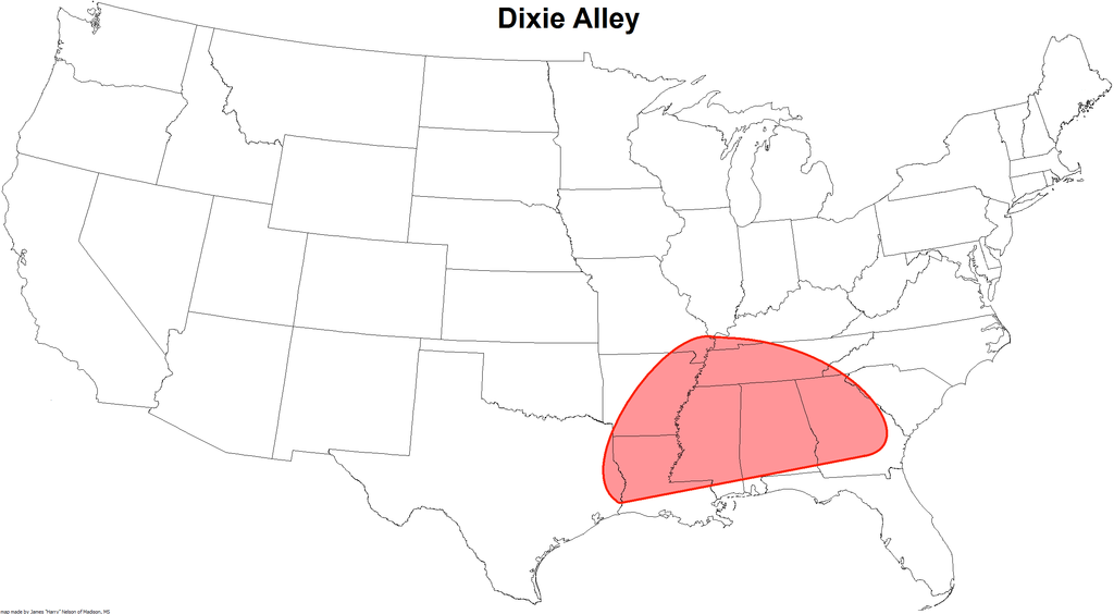 Dixie Alley - Tornado Alley Map