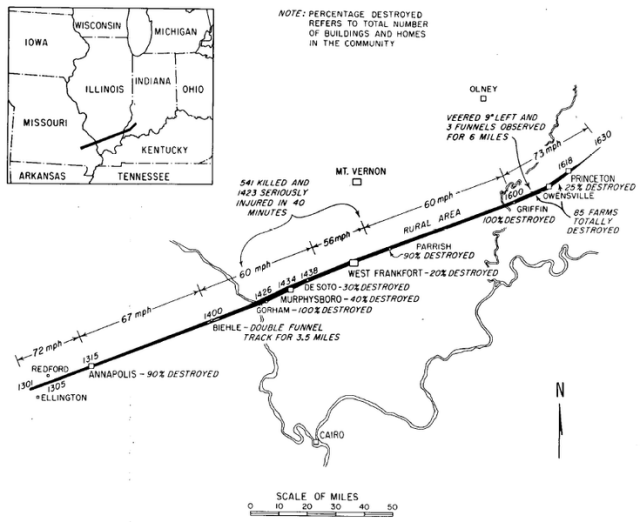 Map of the Tri State Tornado - Where Was the Worst Tornado in US History?